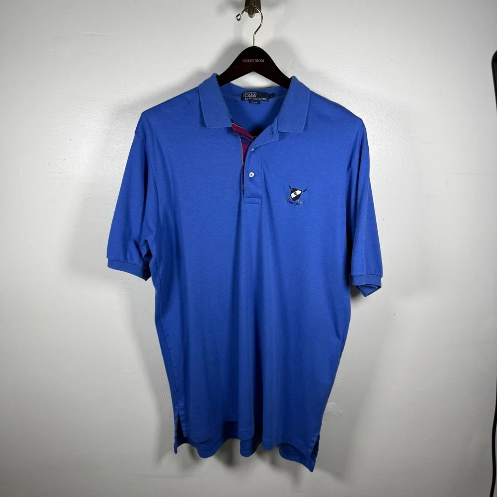 Polo Ralph Lauren Vintage Golf Crest Polo Shirt Blue Large Fit XL Plaid Placket